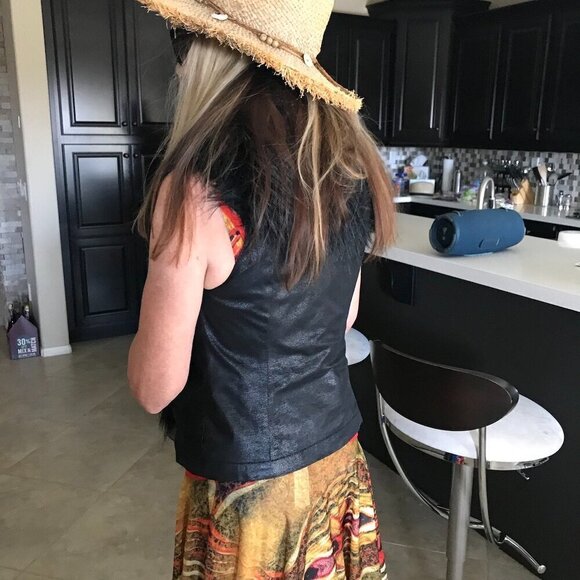 INC International Concepts Black Long Faux Fur Vest & Fabric Back to Layer  S - Picture 16 of 16